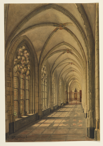 28697 Gezicht in de oostelijke arm van de kruisgang van de Domkerk te Utrecht, uit het zuiden.